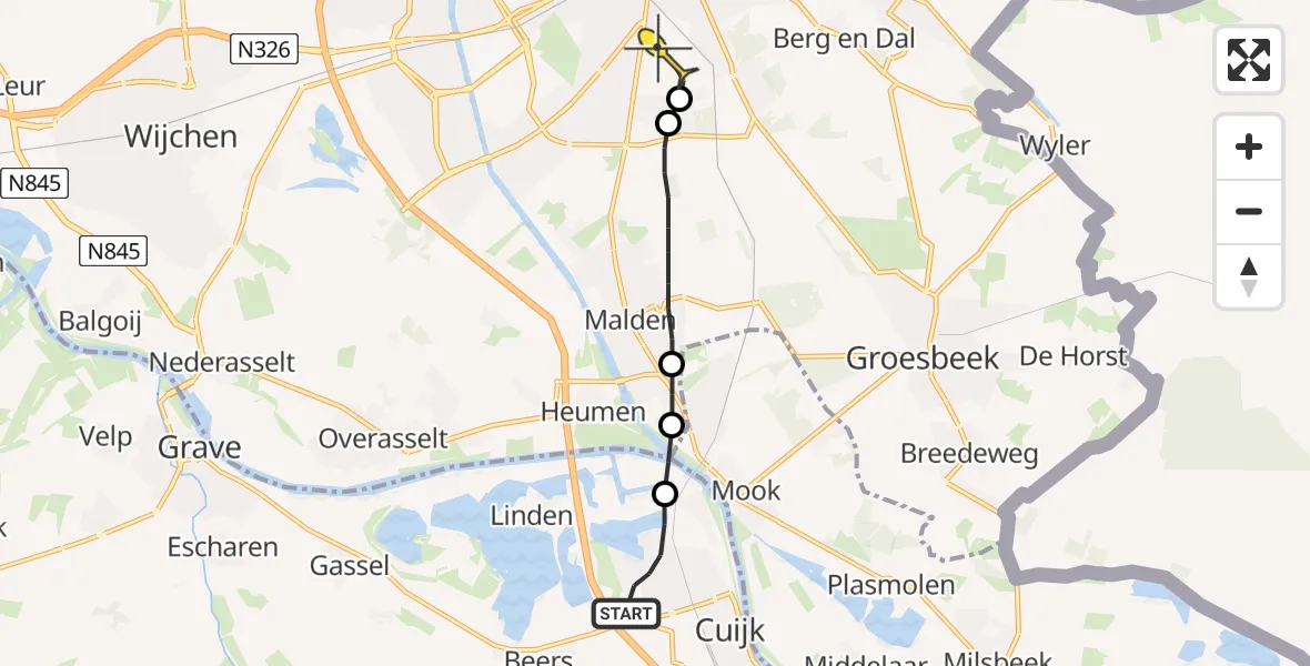 Routekaart van de vlucht: Lifeliner 2 naar Radboud Universitair Medisch Centrum