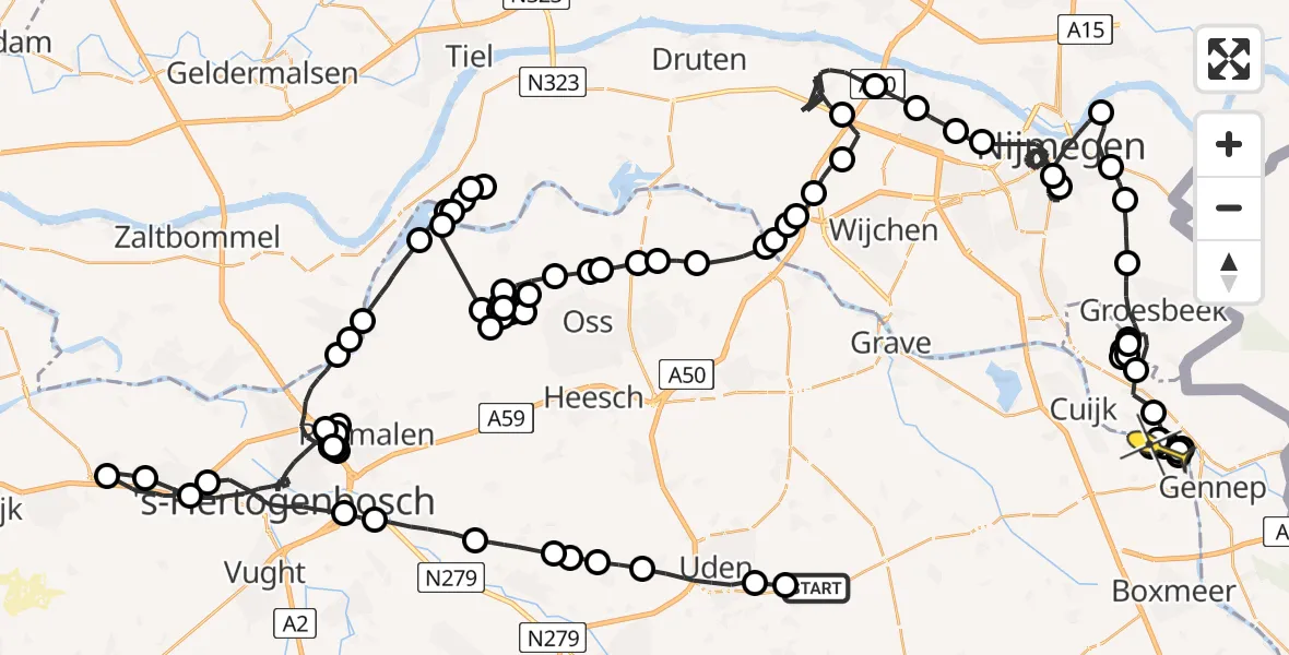 Routekaart van de vlucht: Politieheli naar Oeffelt