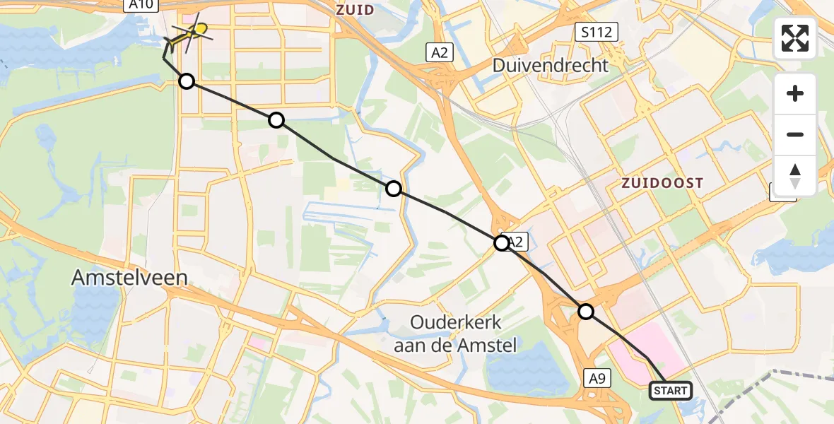 Routekaart van de vlucht: Lifeliner 1 naar VU Medisch Centrum Amsterdam