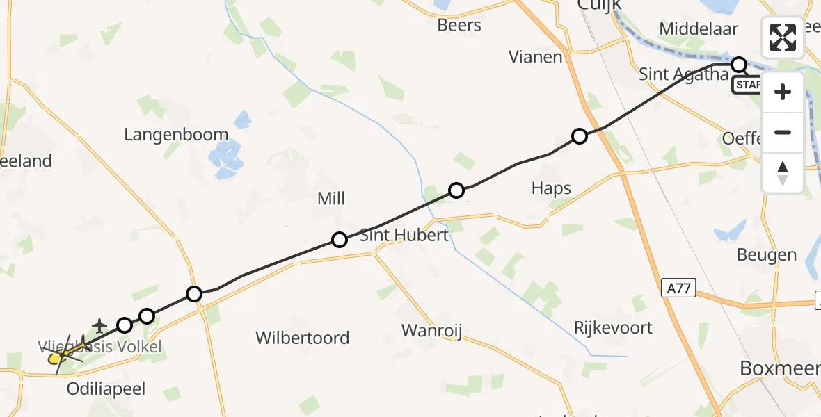 Routekaart van de vlucht: Politiehelikopter naar Vliegbasis Volkel
