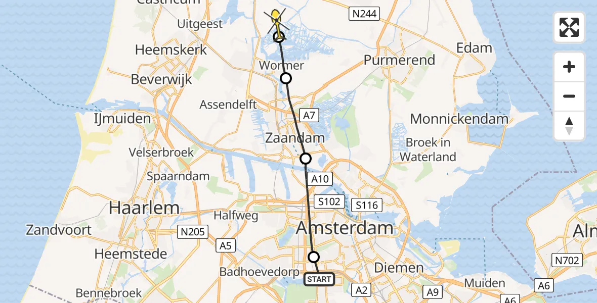 Routekaart van de vlucht: Lifeliner 1 naar Starnmeer