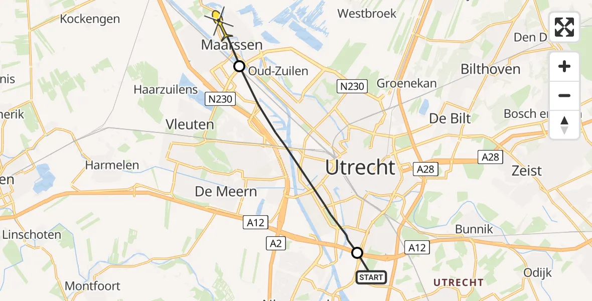 Routekaart van de vlucht: Politieheli naar Maarssen