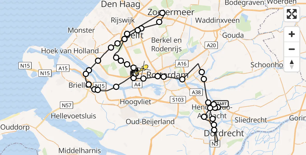 Routekaart van de vlucht: Politiehelikopter naar Schiedam