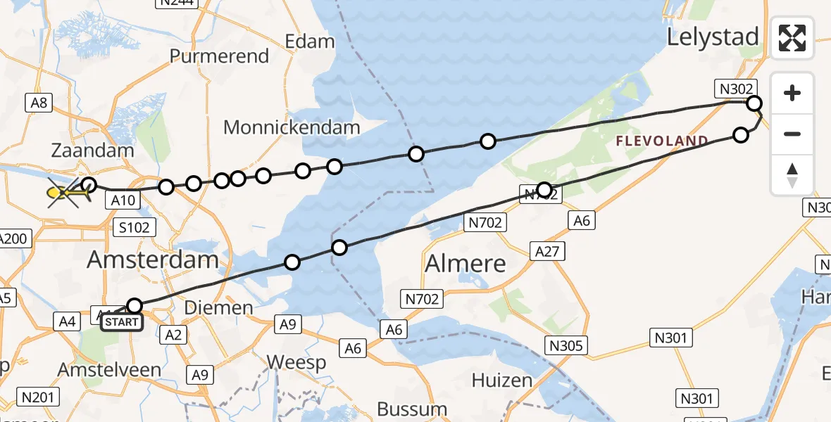 Routekaart van de vlucht: Lifeliner 1 naar Amsterdam Heliport