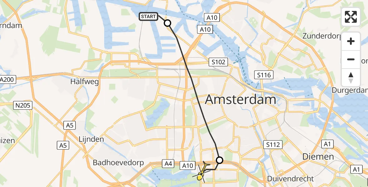 Routekaart van de vlucht: Lifeliner 1 naar VU Medisch Centrum Amsterdam