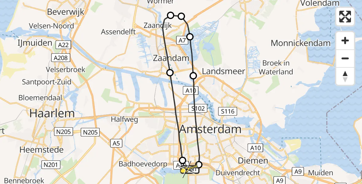 Routekaart van de vlucht: Lifeliner 1 naar VU Medisch Centrum Amsterdam