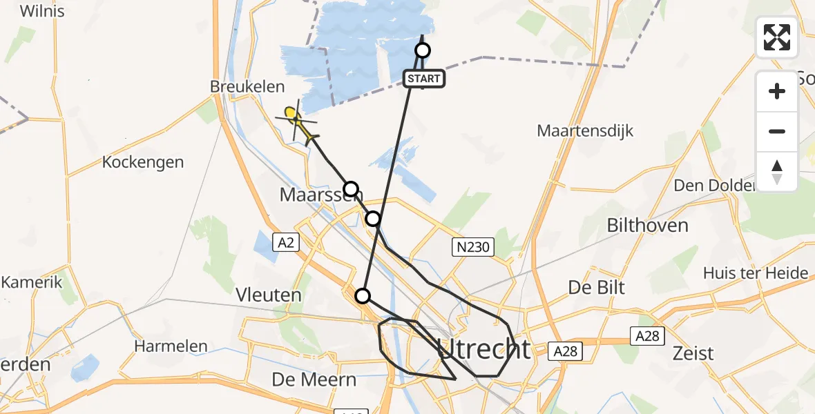 Routekaart van de vlucht: Politieheli naar Maarssen