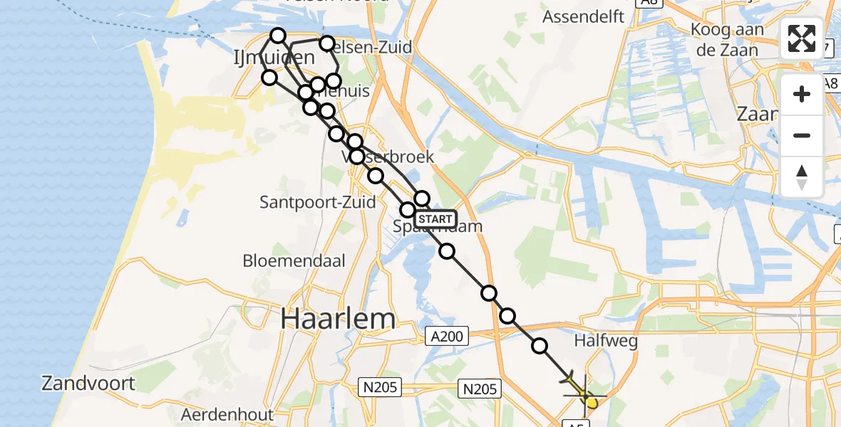 Routekaart van de vlucht: Politieheli naar Zwanenburg