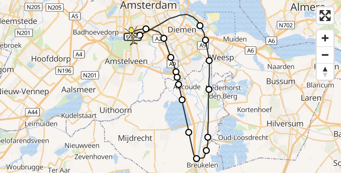 Routekaart van de vlucht: Lifeliner 1 naar VU Medisch Centrum Amsterdam