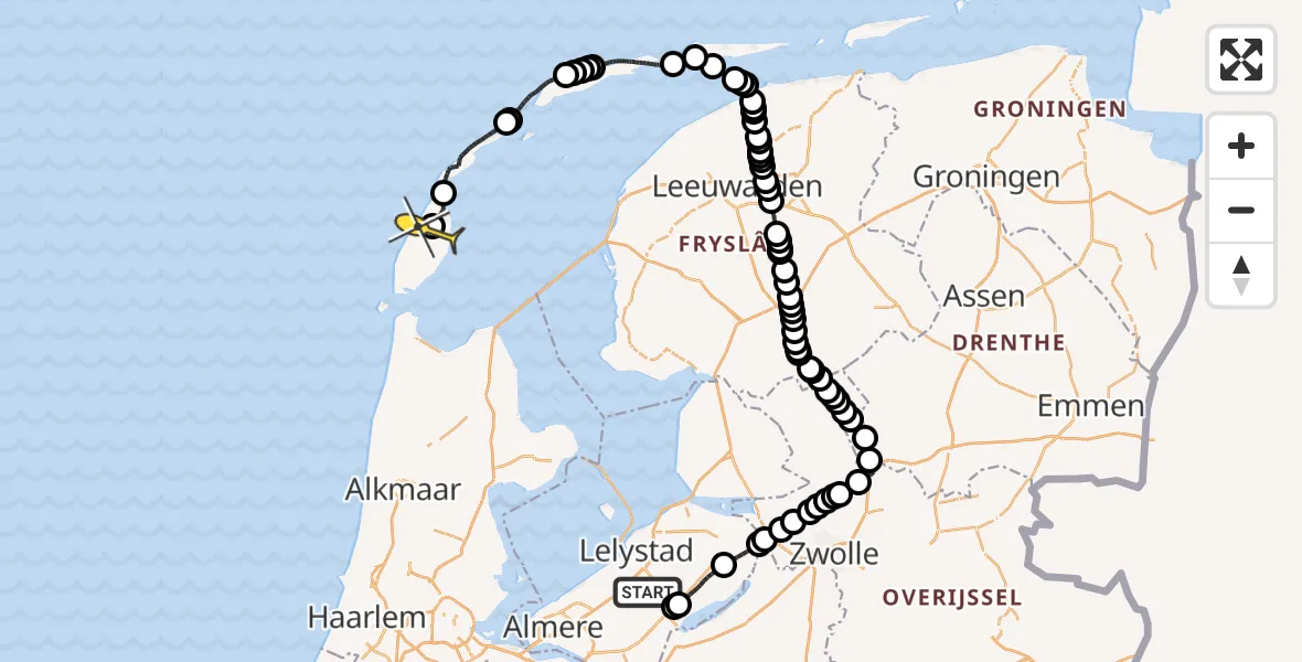 Routekaart van de vlucht: Traumaheli naar Texel International Airport