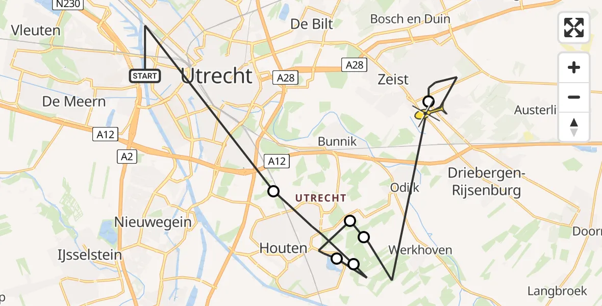 Routekaart van de vlucht: Politiehelikopter naar Zeist