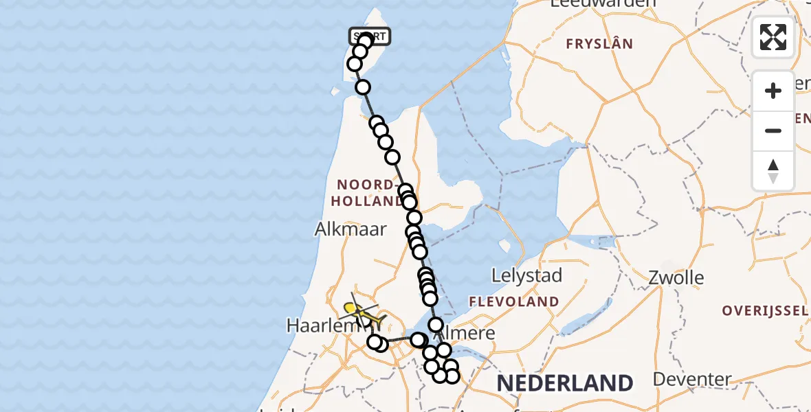 Routekaart van de vlucht: Traumaheli naar Amsterdam Heliport