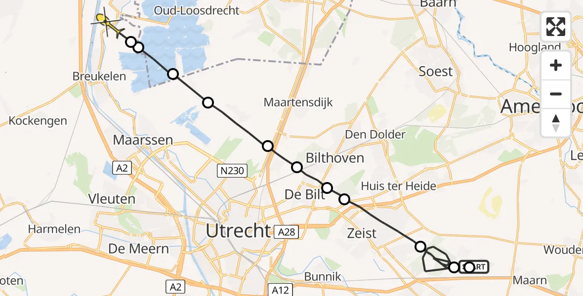 Routekaart van de vlucht: Politieheli naar Nieuwersluis