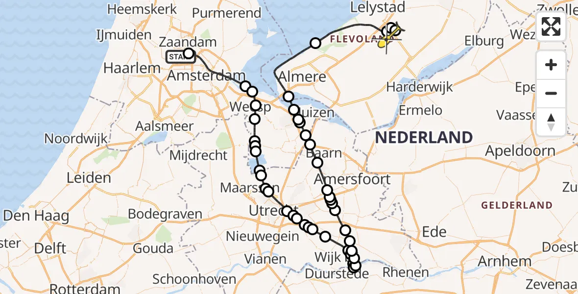 Routekaart van de vlucht: Traumaheli naar Lelystad Airport