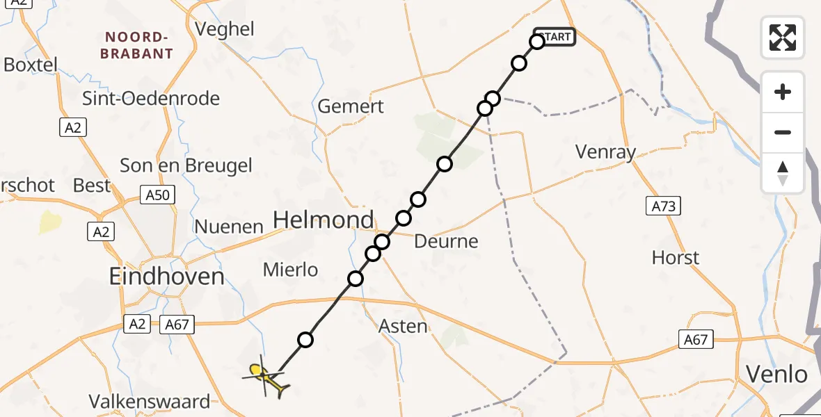 Routekaart van de vlucht: Lifeliner 3 naar Heeze