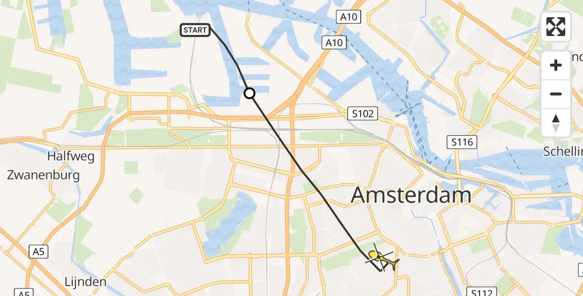 Routekaart van de vlucht: Lifeliner 1 naar Amsterdam