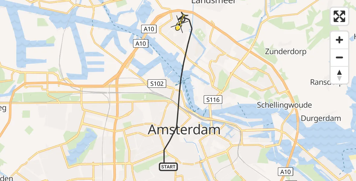 Routekaart van de vlucht: Lifeliner 1 naar Amsterdam