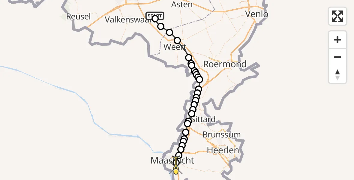 Routekaart van de vlucht: Lifeliner 3 naar Maastricht UMC+