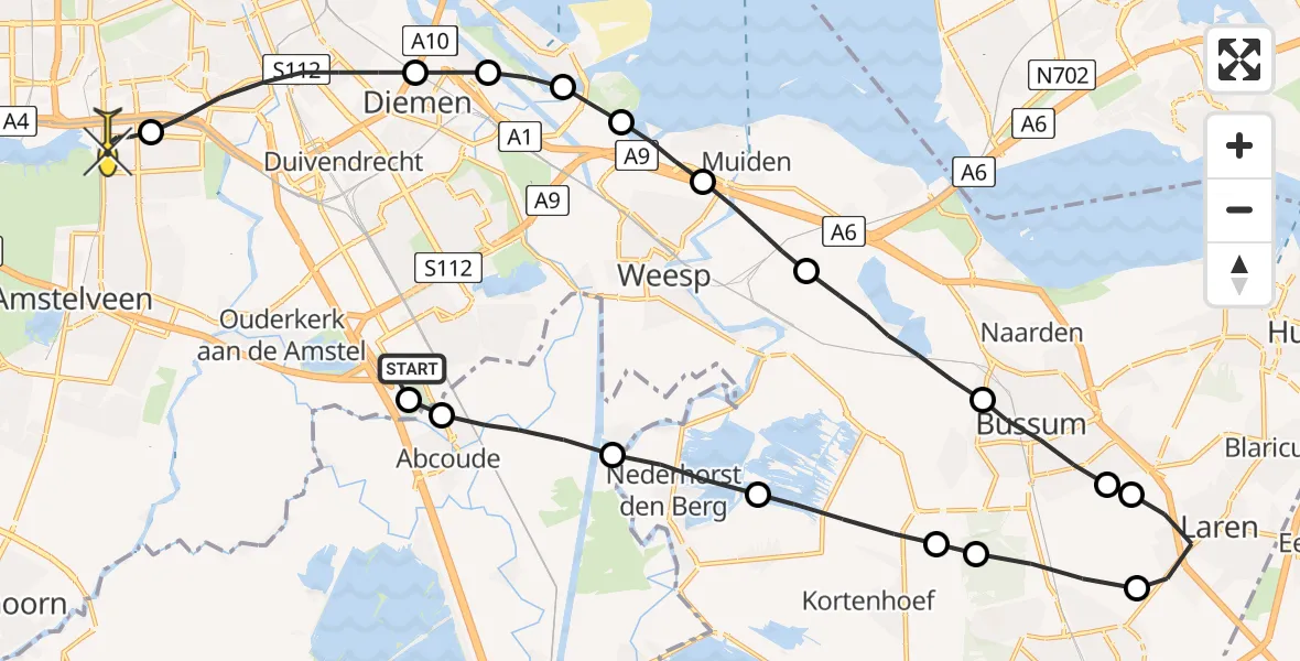 Routekaart van de vlucht: Lifeliner 1 naar VU Medisch Centrum Amsterdam