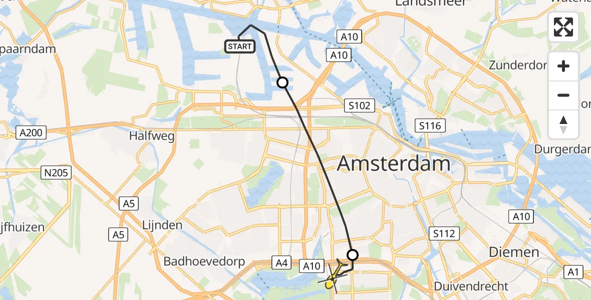 Routekaart van de vlucht: Lifeliner 1 naar VU Medisch Centrum Amsterdam
