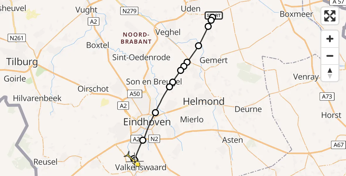 Routekaart van de vlucht: Lifeliner 3 naar Valkenswaard