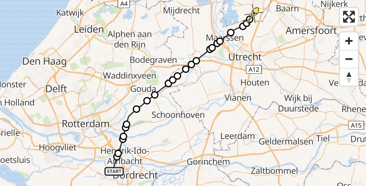 Routekaart van de vlucht: Lifeliner 1 naar Vliegveld Hilversum