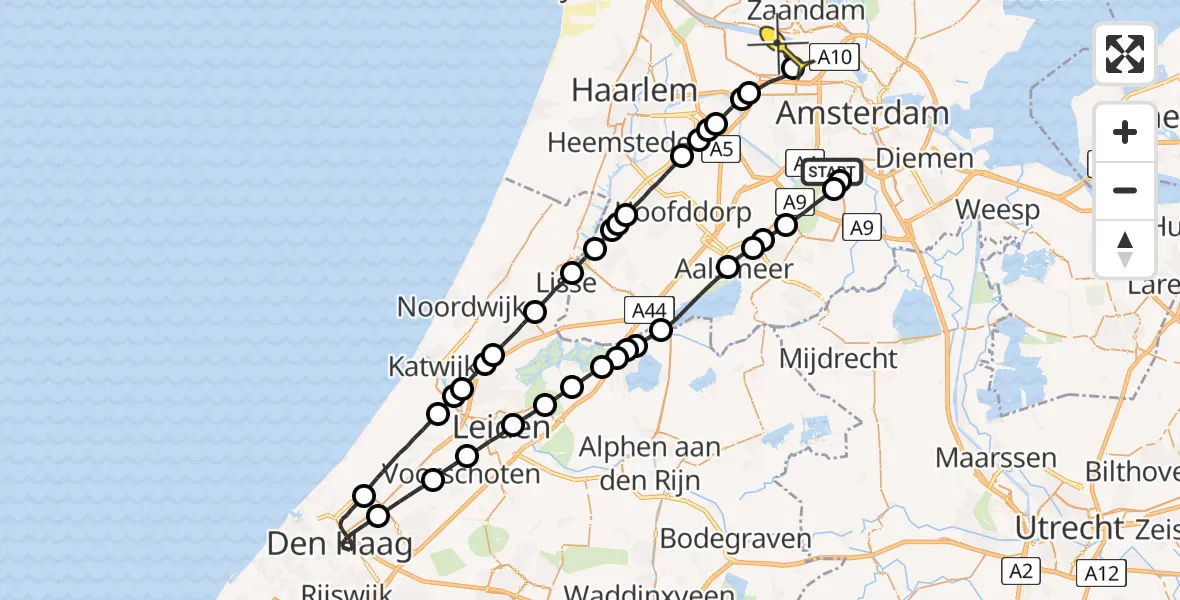 Routekaart van de vlucht: Lifeliner 1 naar Amsterdam Heliport