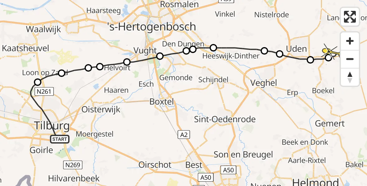 Routekaart van de vlucht: Lifeliner 3 naar Vliegbasis Volkel