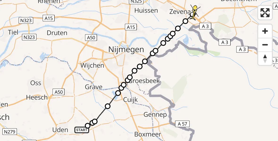 Routekaart van de vlucht: Lifeliner 3 naar Didam