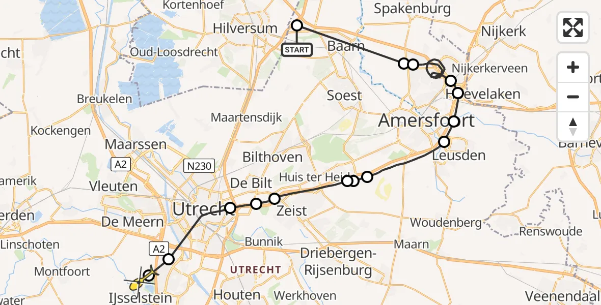 Routekaart van de vlucht: Politiehelikopter naar Utrecht