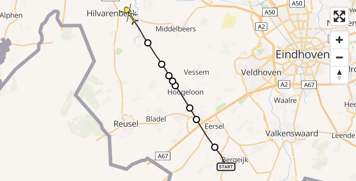 Routekaart van de vlucht: Lifeliner 3 naar Diessen