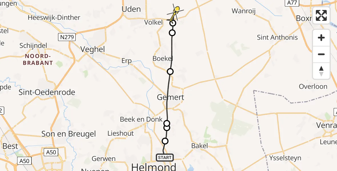 Routekaart van de vlucht: Lifeliner 3 naar Vliegbasis Volkel