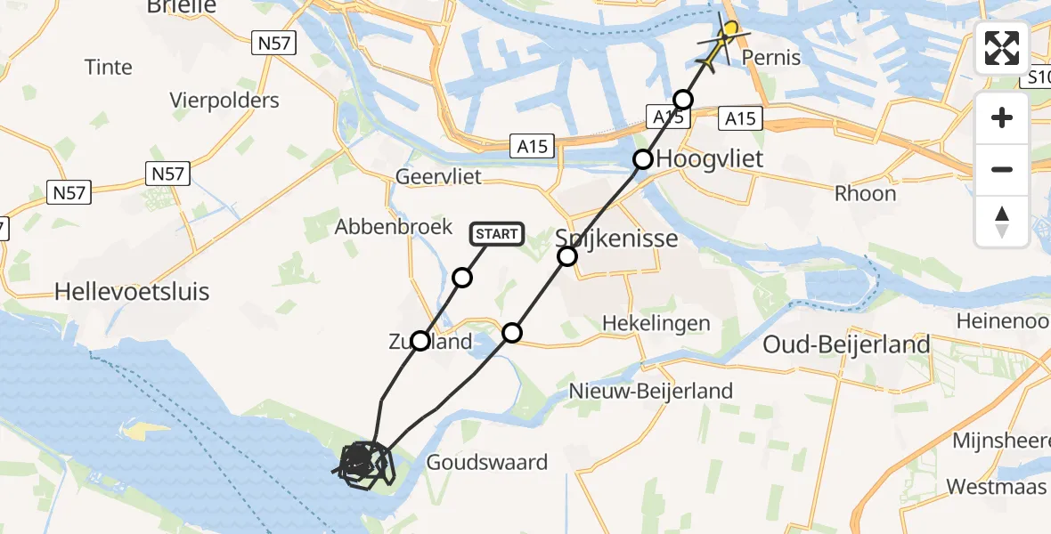 Routekaart van de vlucht: Politiehelikopter naar Vondelingenplaat