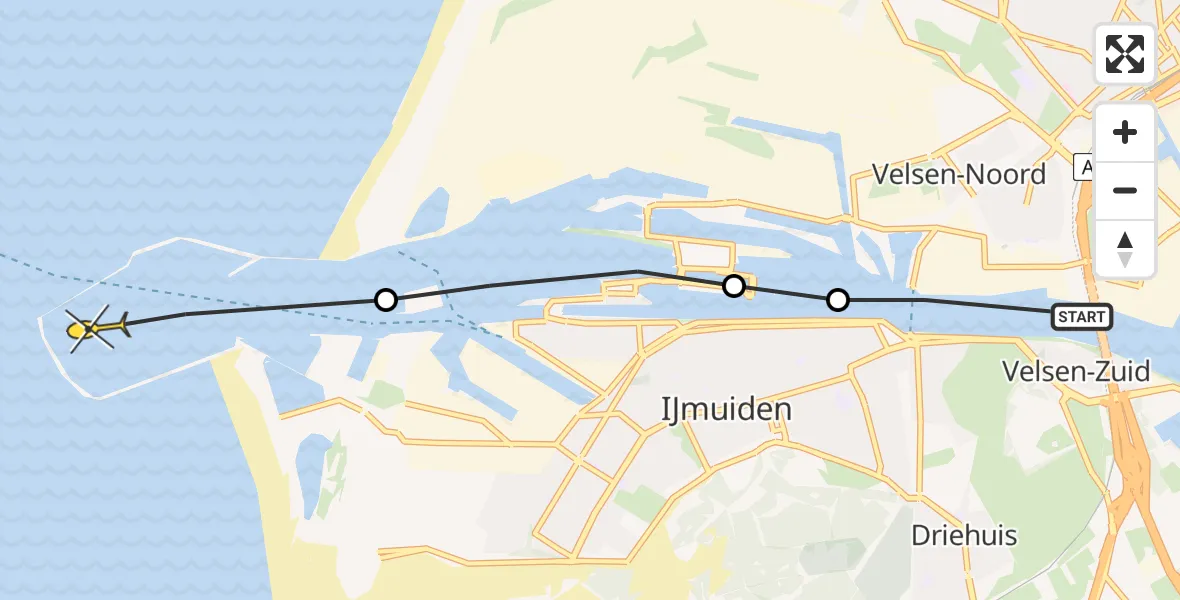 Routekaart van de vlucht: Politieheli naar IJmuiden