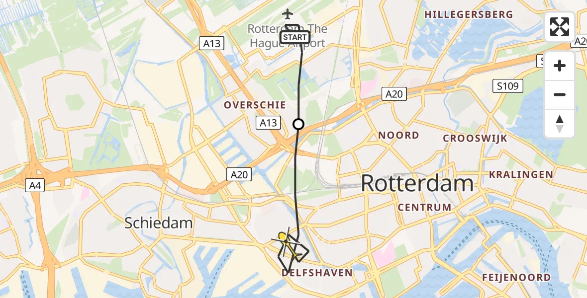 Routekaart van de vlucht: Lifeliner 2 naar Rotterdam