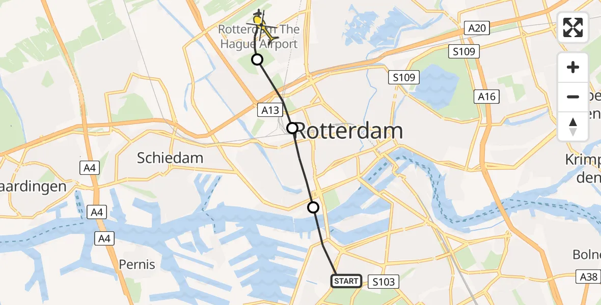 Routekaart van de vlucht: Lifeliner 2 naar Rotterdam The Hague Airport