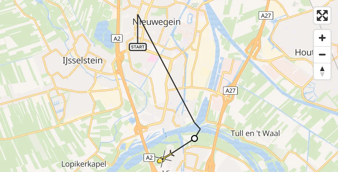 Routekaart van de vlucht: Politiehelikopter naar Vianen