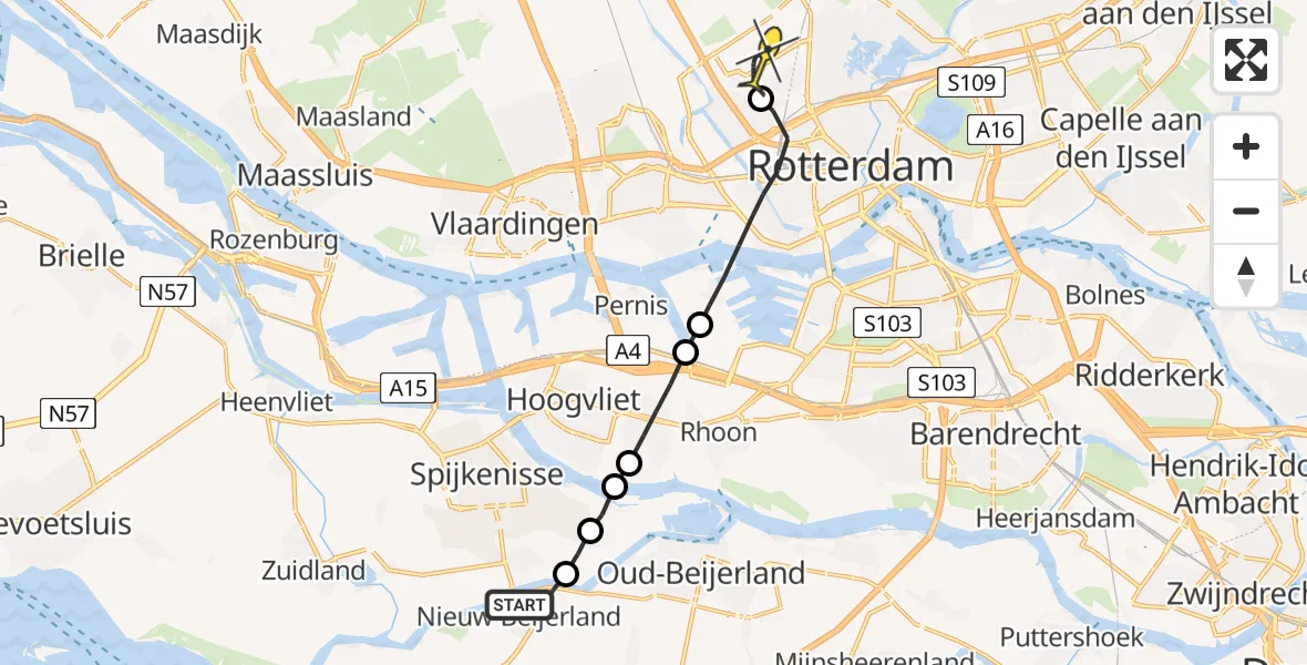 Routekaart van de vlucht: Lifeliner 2 naar Rotterdam The Hague Airport