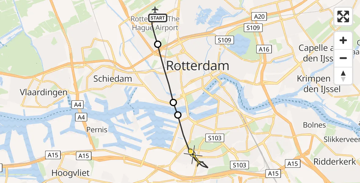 Routekaart van de vlucht: Lifeliner 2 naar Rotterdam