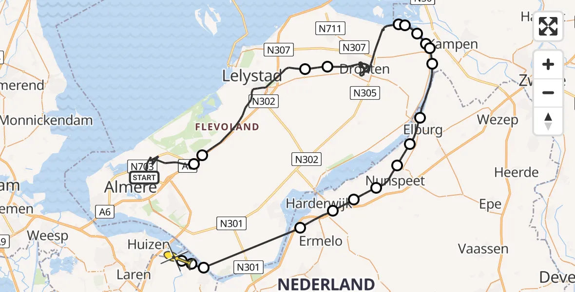 Routekaart van de vlucht: Politieheli naar Eemnes