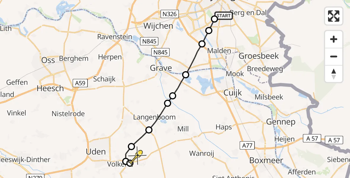 Routekaart van de vlucht: Lifeliner 3 naar Vliegbasis Volkel