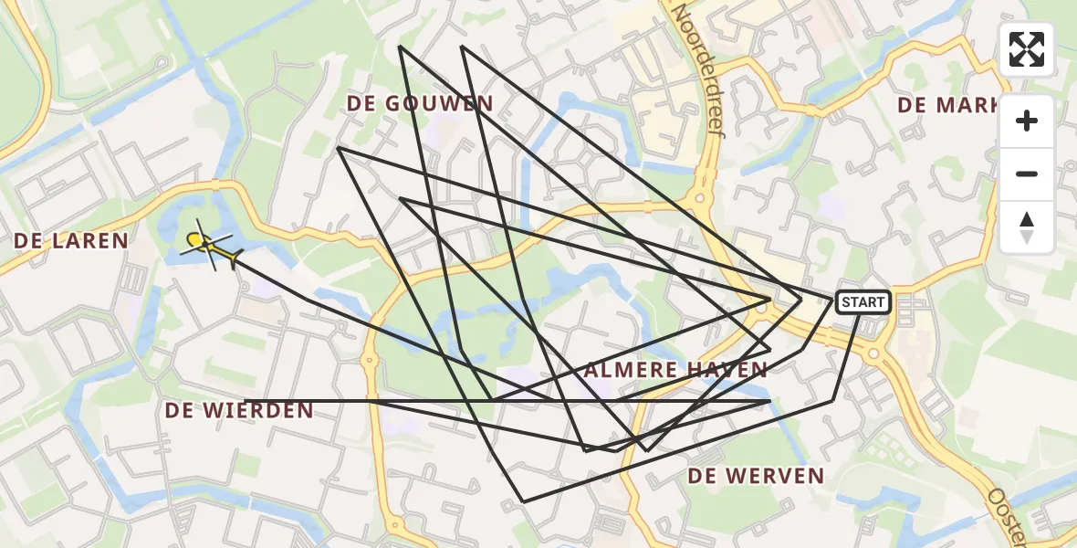 Routekaart van de vlucht: Politiehelikopter naar Almere
