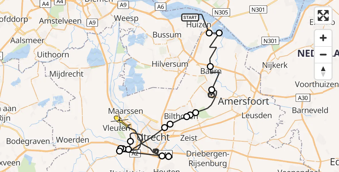 Routekaart van de vlucht: Politieheli naar Utrecht