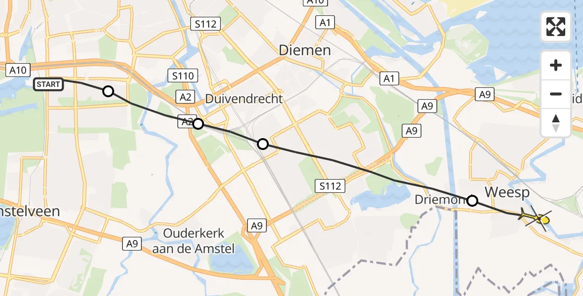 Routekaart van de vlucht: Lifeliner 1 naar Weesp