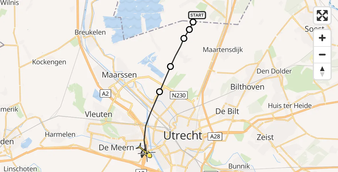 Routekaart van de vlucht: Lifeliner 1 naar Utrecht