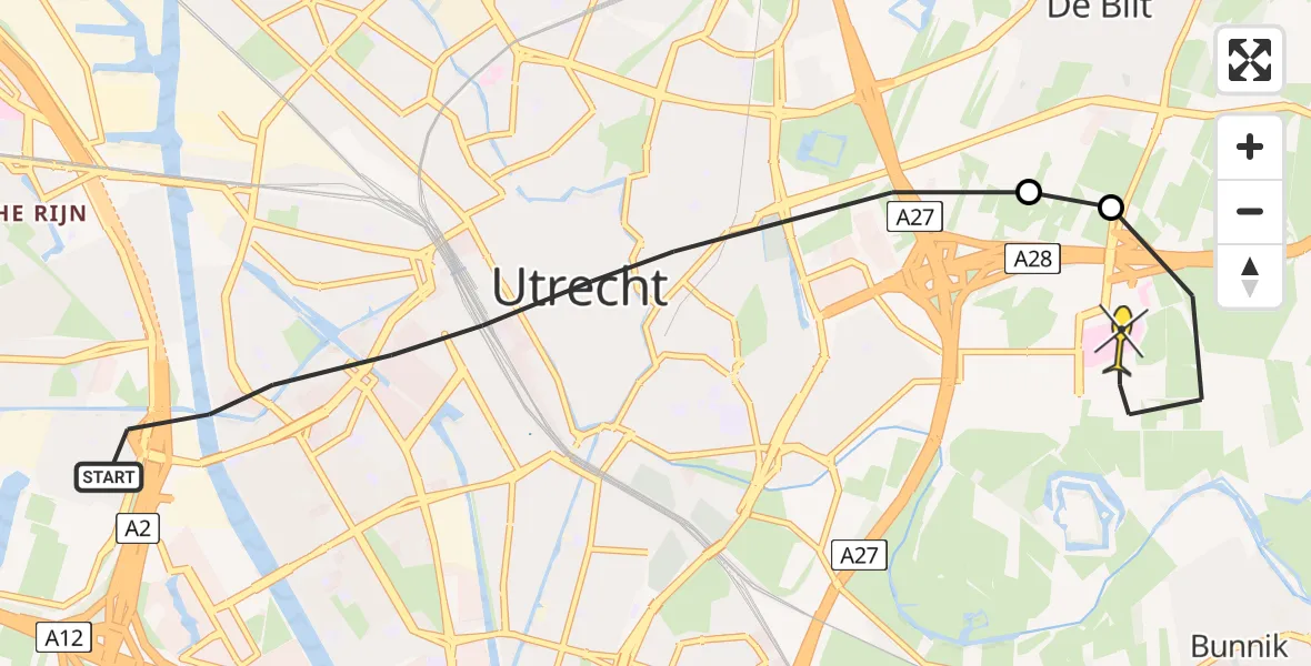 Routekaart van de vlucht: Lifeliner 1 naar Universitair Medisch Centrum Utrecht