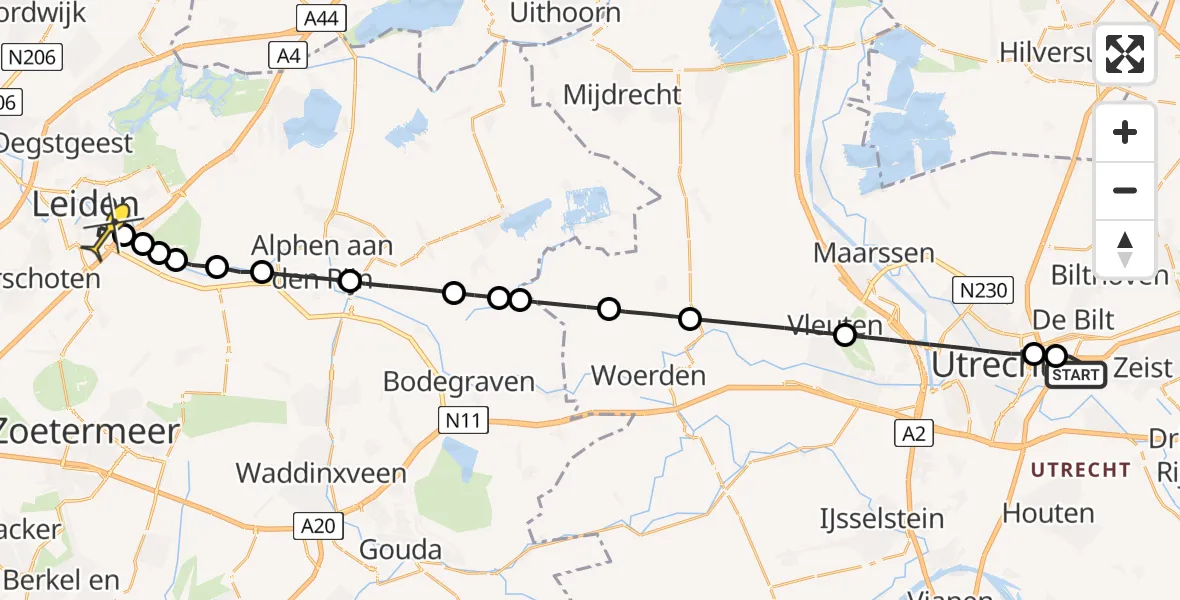 Routekaart van de vlucht: Lifeliner 1 naar Leiden