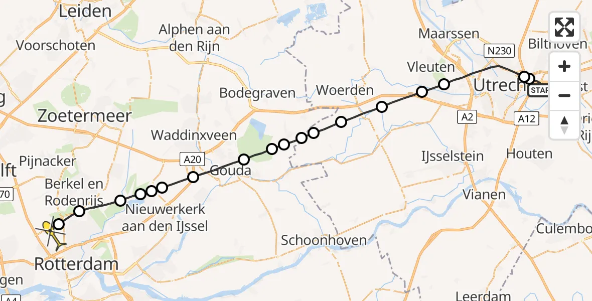 Routekaart van de vlucht: Lifeliner 2 naar Rotterdam The Hague Airport