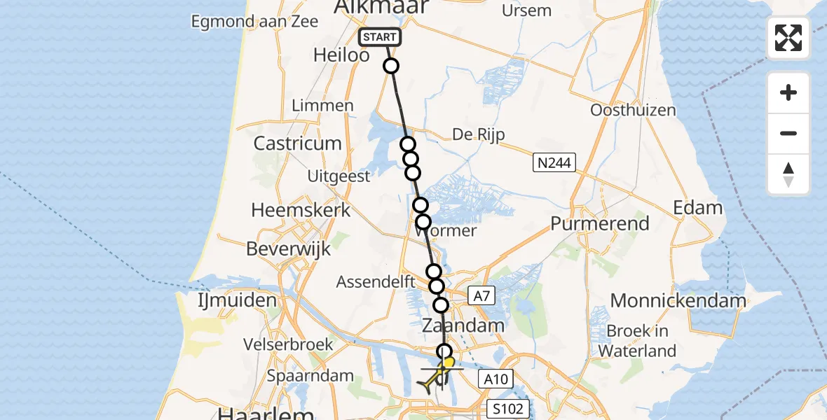 Routekaart van de vlucht: Lifeliner 1 naar Amsterdam Heliport