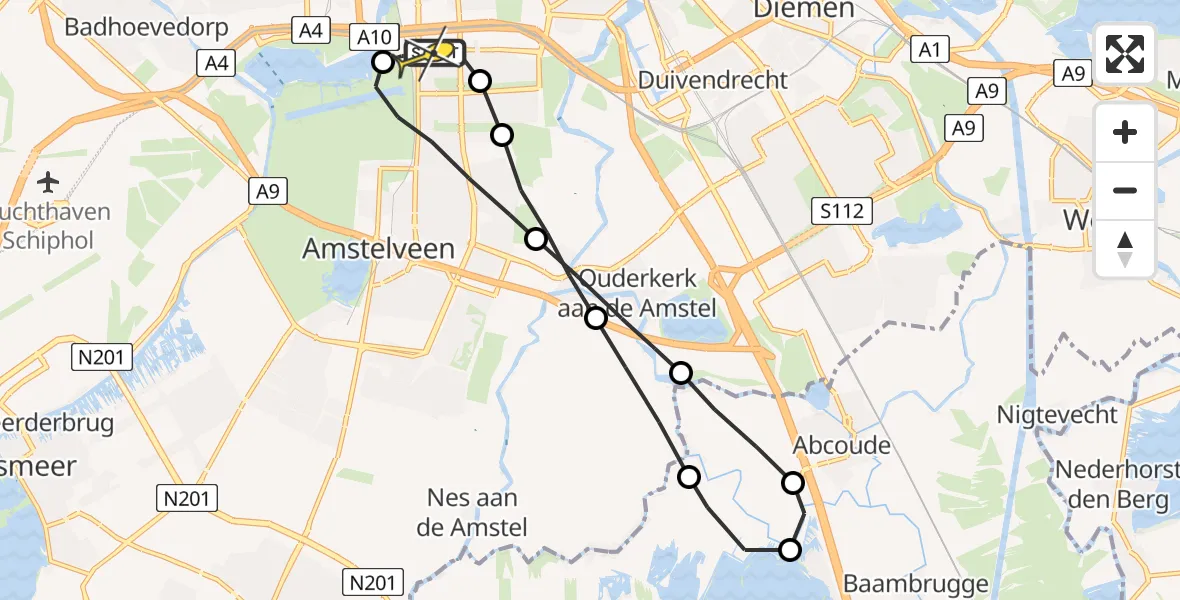 Routekaart van de vlucht: Lifeliner 1 naar VU Medisch Centrum Amsterdam